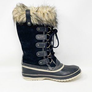 Sorel Womens Joan of Arctic Black Leather Lace up Rubber Bottom Boots Size 9